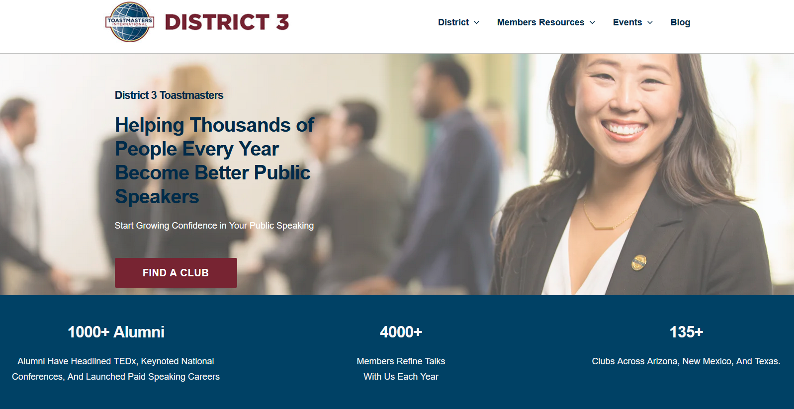 Screenshot of D3 Toastmasters website